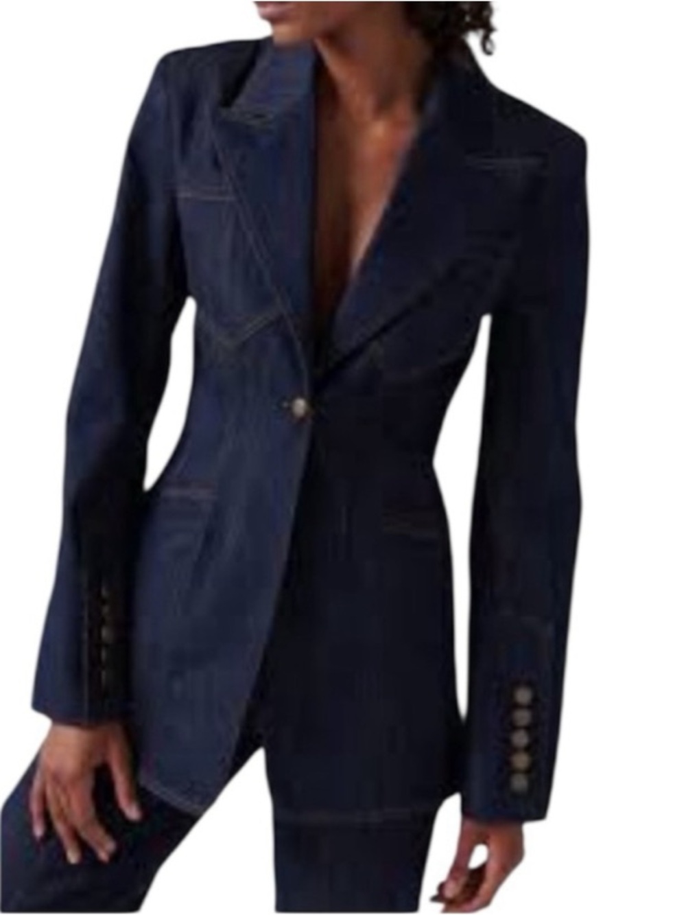 NWT Materiel Blue Structured Denim Blazer Size Large